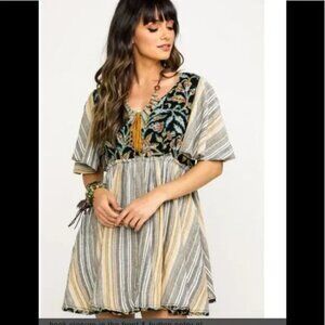 Free People Under the Sun Tunic Boho Floral babydoll Mini Dress Women Medium